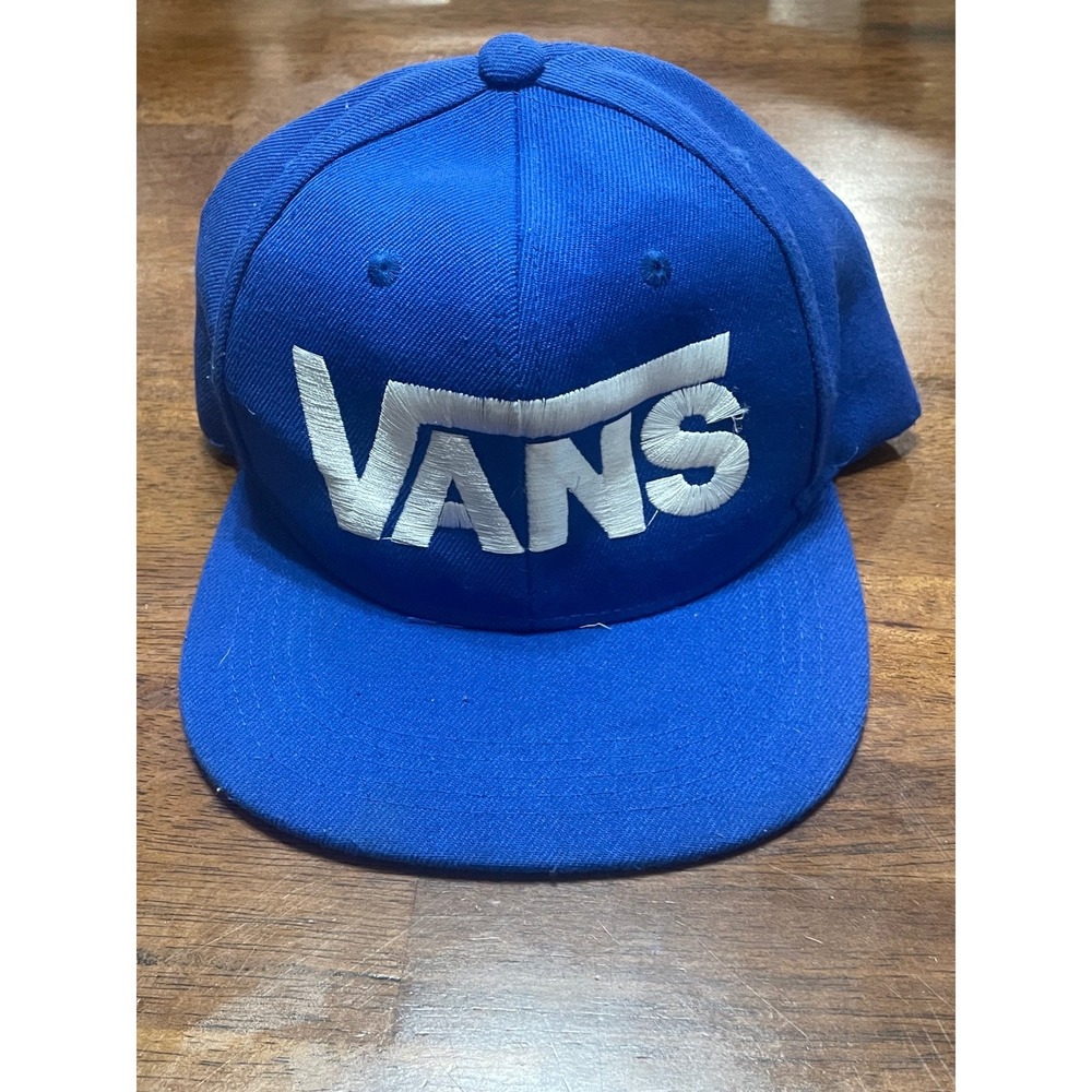Vans Snapback Hat Royal Blue White Embroidered Logo Flat Brim Adjustable Cap